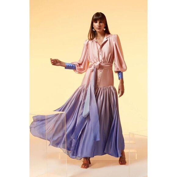 NWT Gigii’s Serenity Pink & Purple Button Front Maxi Dress Size XS MSRP $523 - Picture 1 of 9